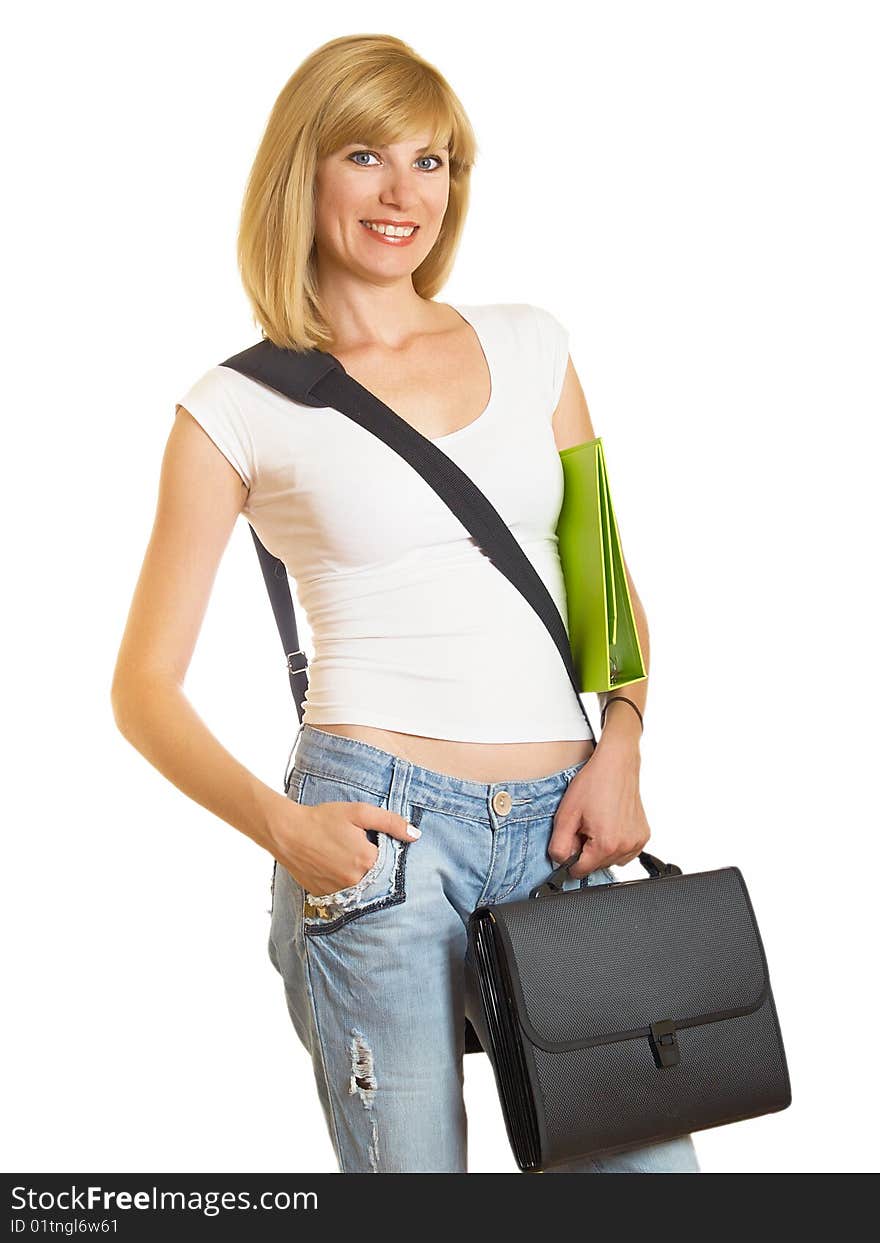 Portrait of a young attractive student on the white background. Portrait of a young attractive student on the white background