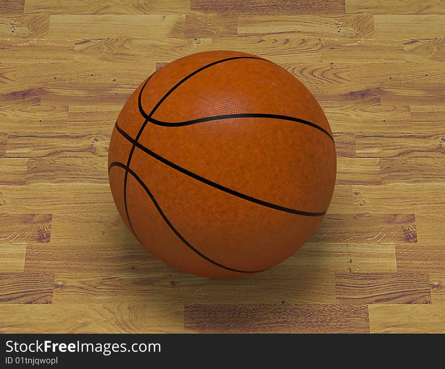 Basketball ball on parquet to a floor