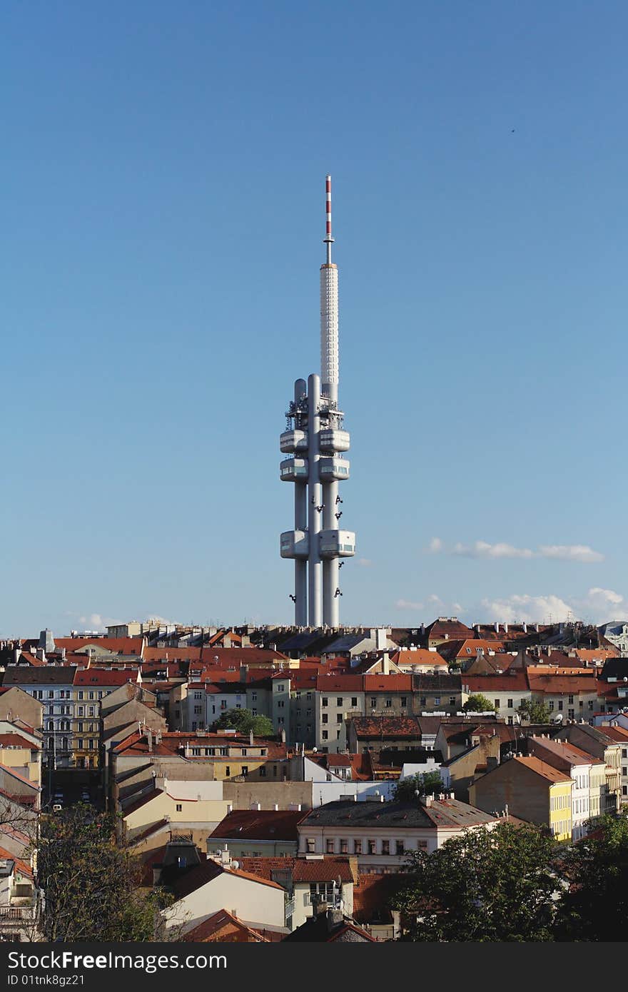 Zizkov tower with the town below it