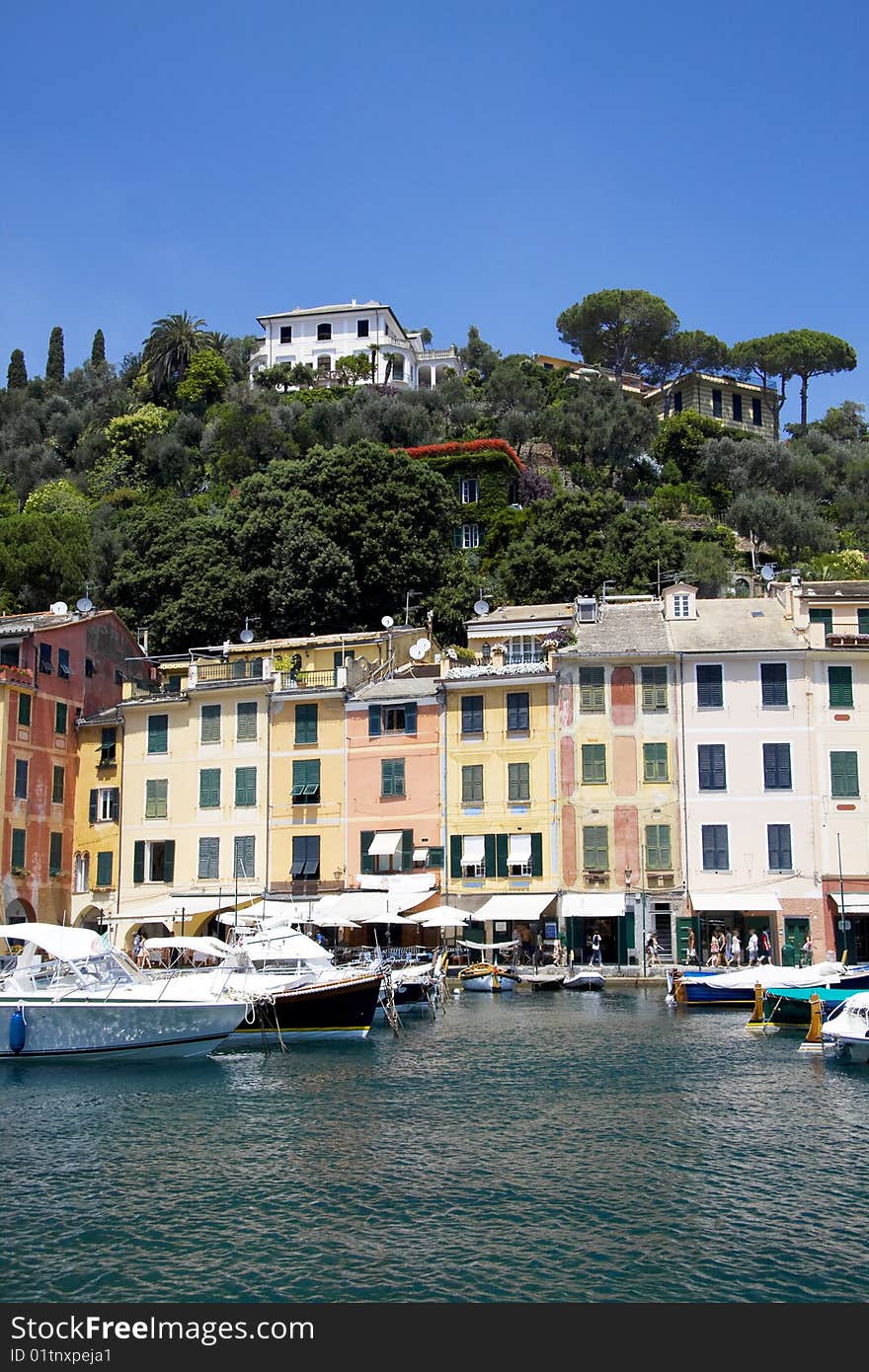 Portofino bay in North Italy with its beautiful Marina and pastel colored houses