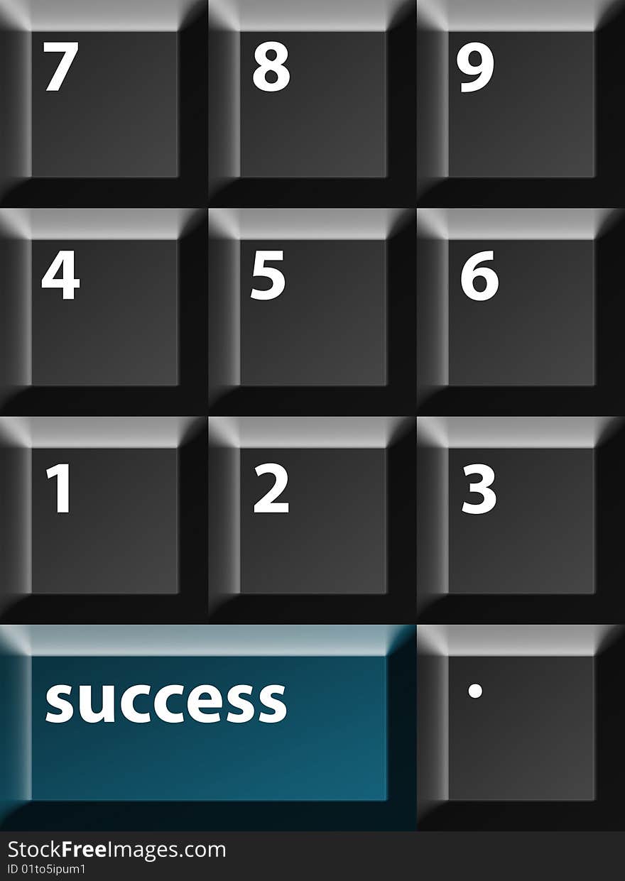 Numbers keyboard with blue key with success word