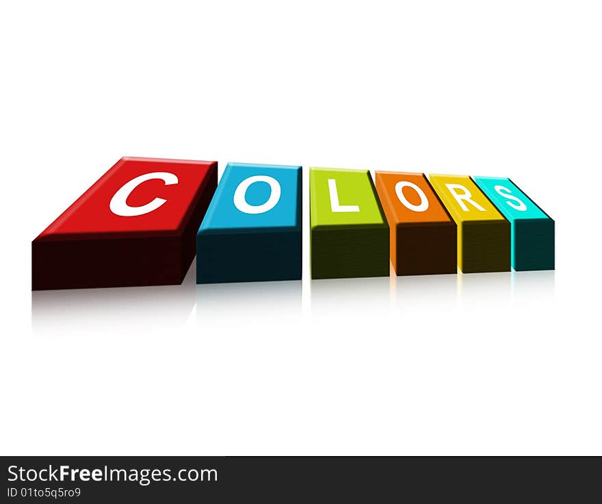 Colors cubes. red, blue, green, orange and yellow. 3d image