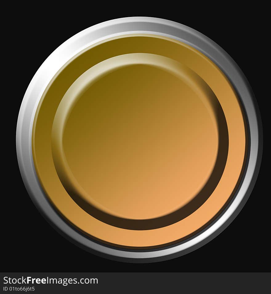 Orange button over black background. Abstract illustration