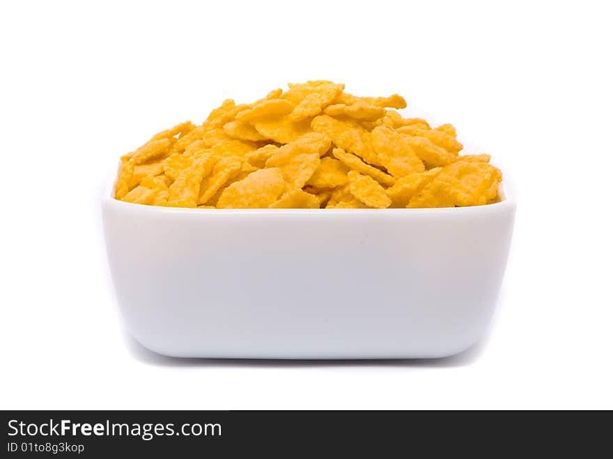 Corn flakes. Macro studio white background