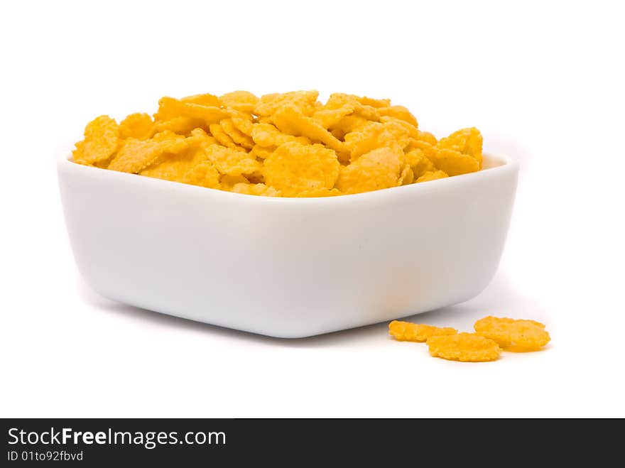 Corn flakes. Macro studio white background