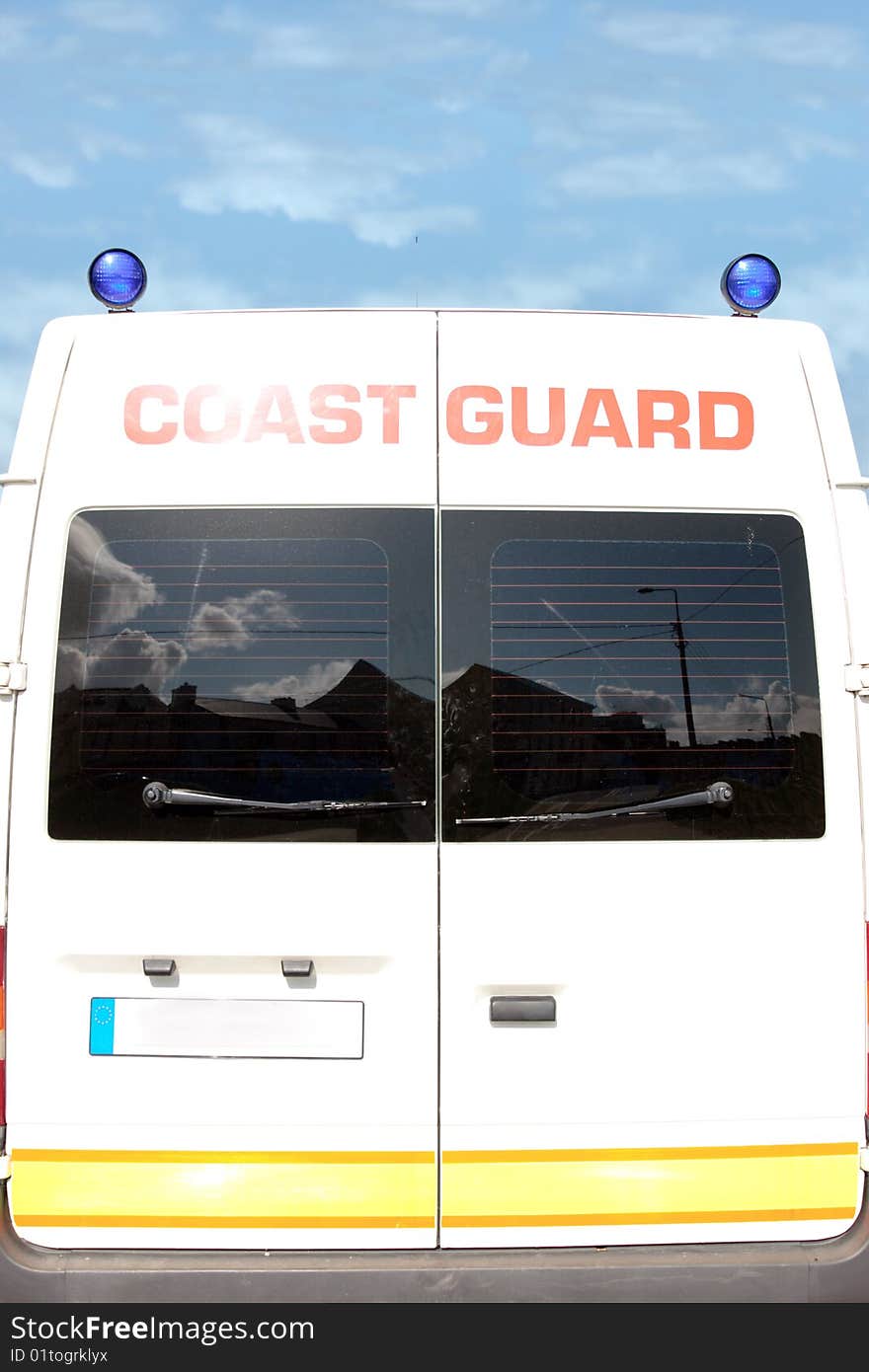 The back of a coast guard vehicle ready for rescue. The back of a coast guard vehicle ready for rescue