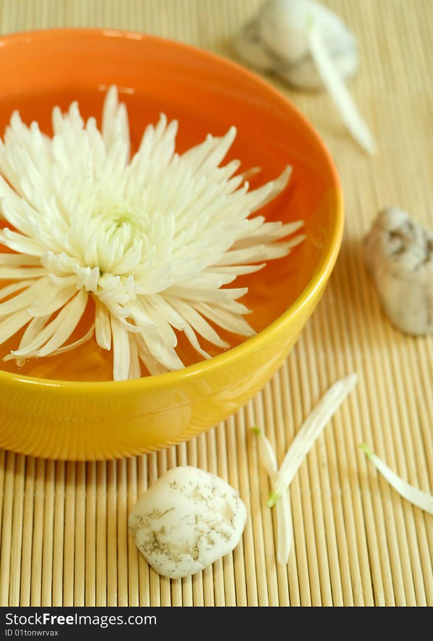 bowl of water with flower and stones