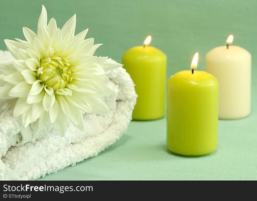 Towel, Candles And Flower.