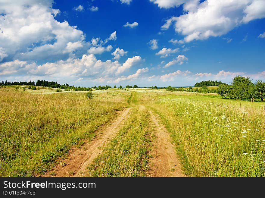 Summer landscape blu sky road