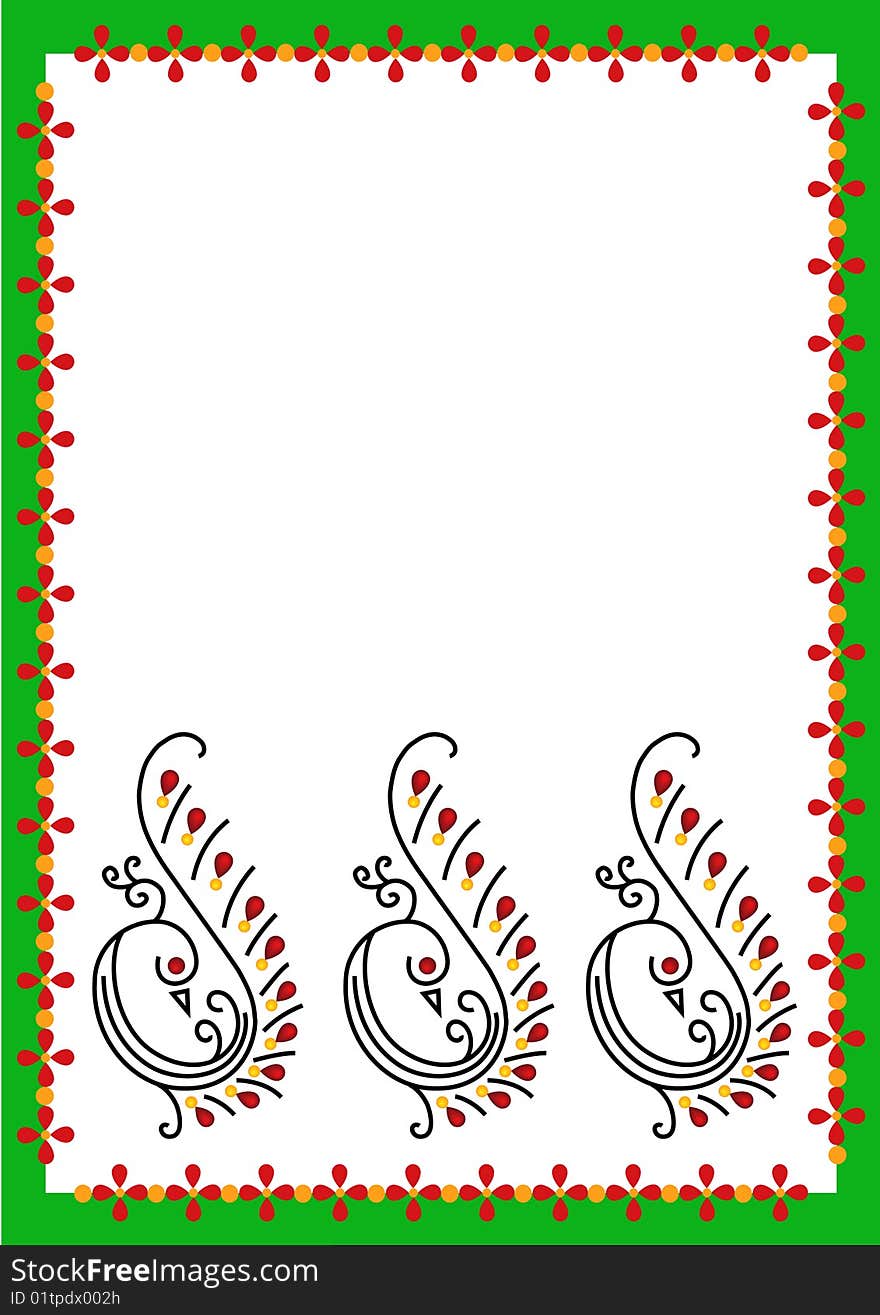 Traditional peacock border for invitation or greeting card layout. Traditional peacock border for invitation or greeting card layout