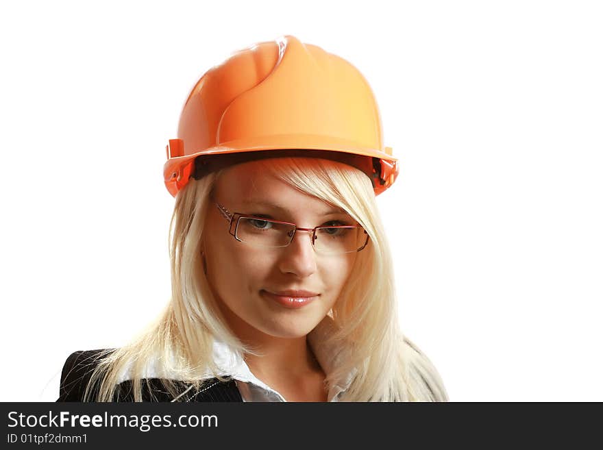 Young Female Contractor, isolated on white background