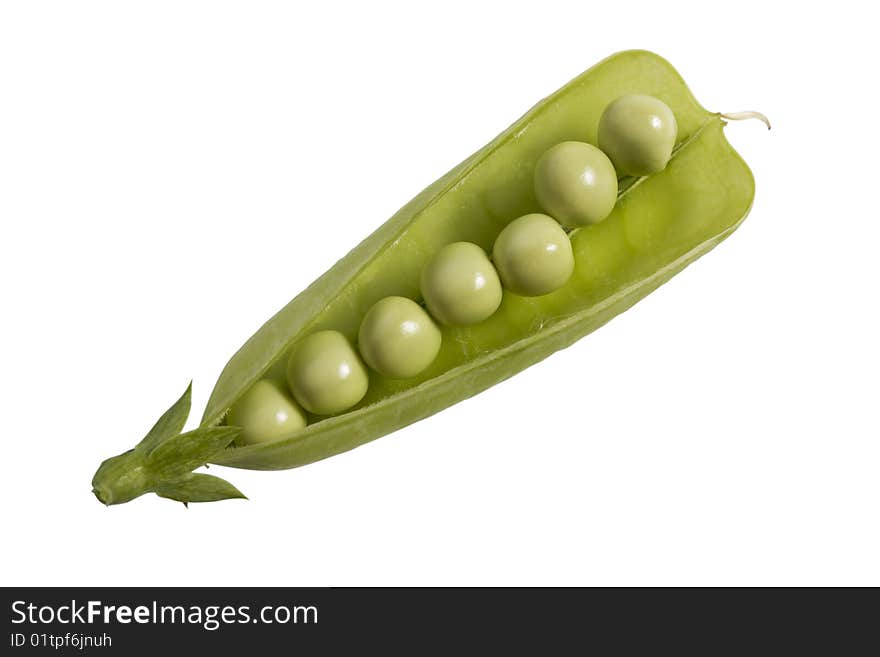 Pods of green peas isolated on white with glipping path