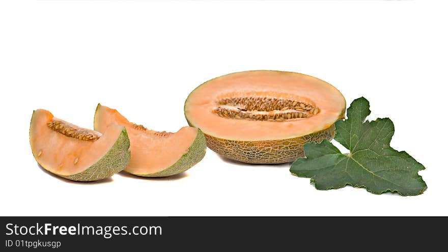 Melon section and segments isolated on white background