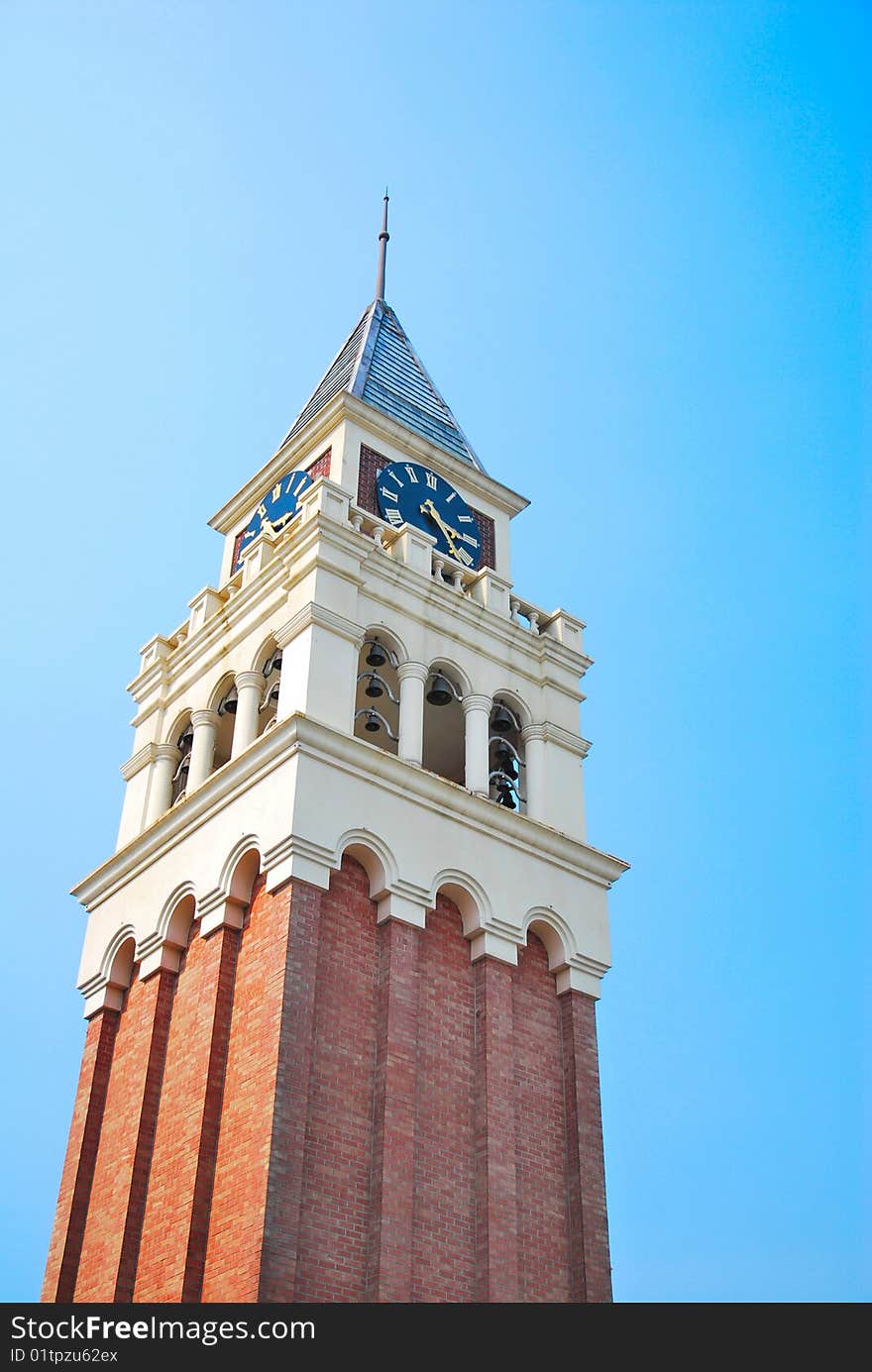 Detailed architecture of towering majestic clock tower