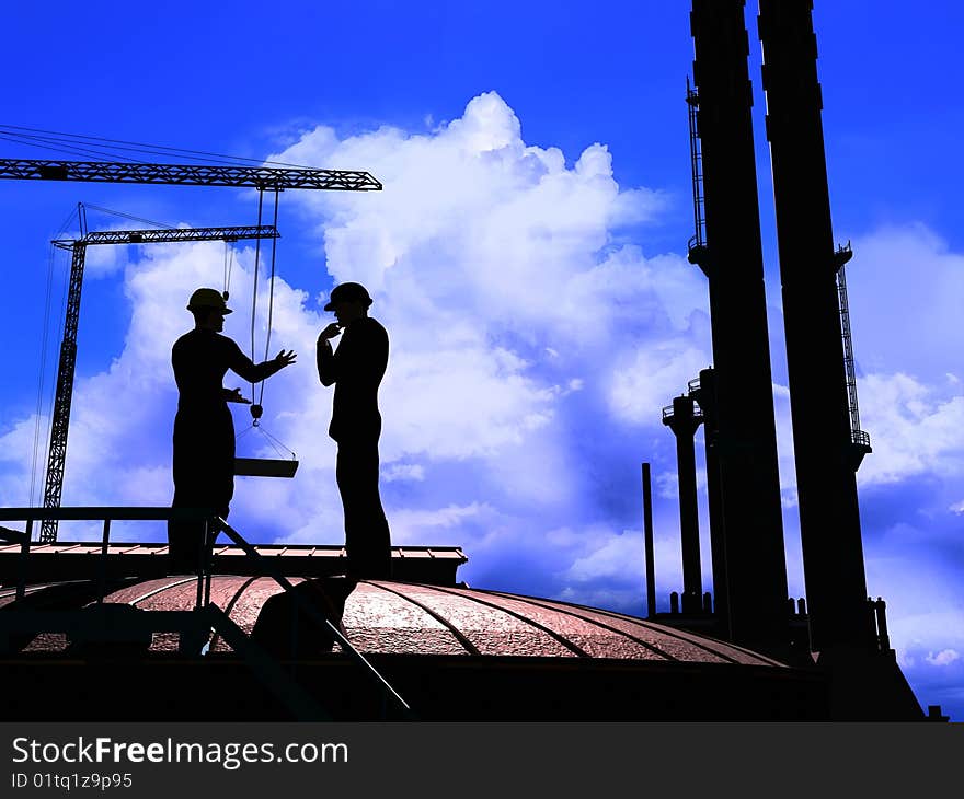 Group of the workers on a background of the sky