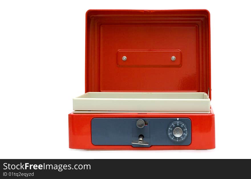 Red safe for storage of valuable belongings