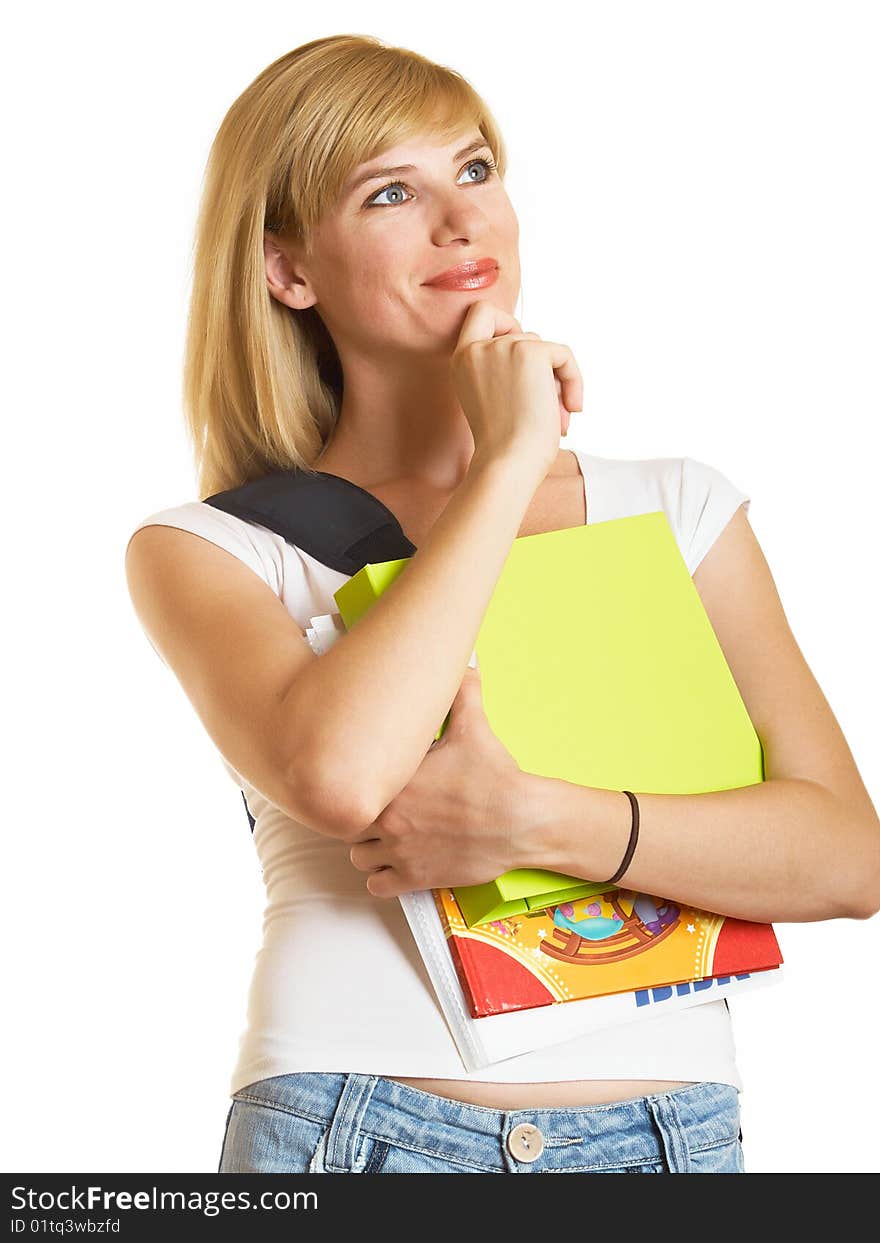 Portrait of a young attractive student on the white background. Portrait of a young attractive student on the white background