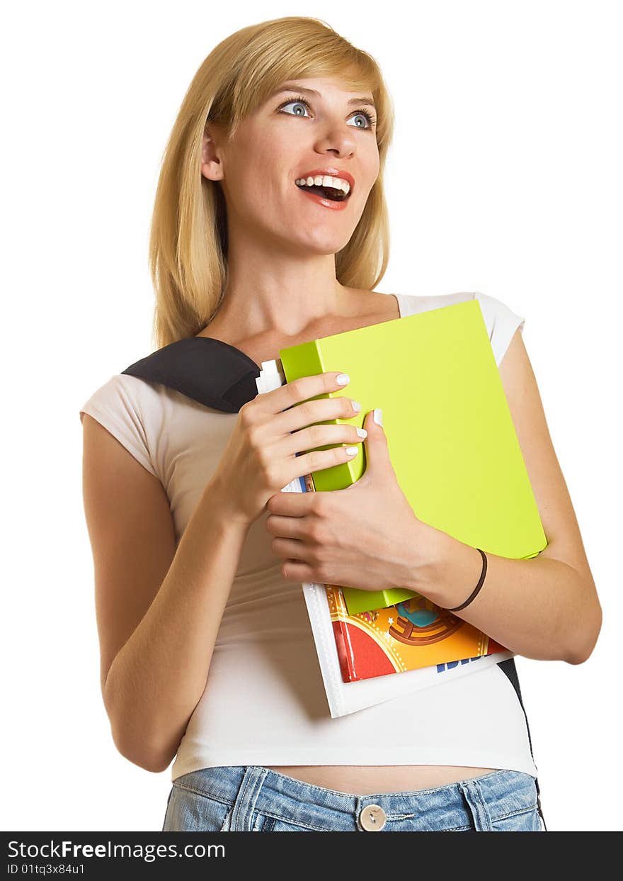 Portrait of a young attractive student on the white background. Portrait of a young attractive student on the white background