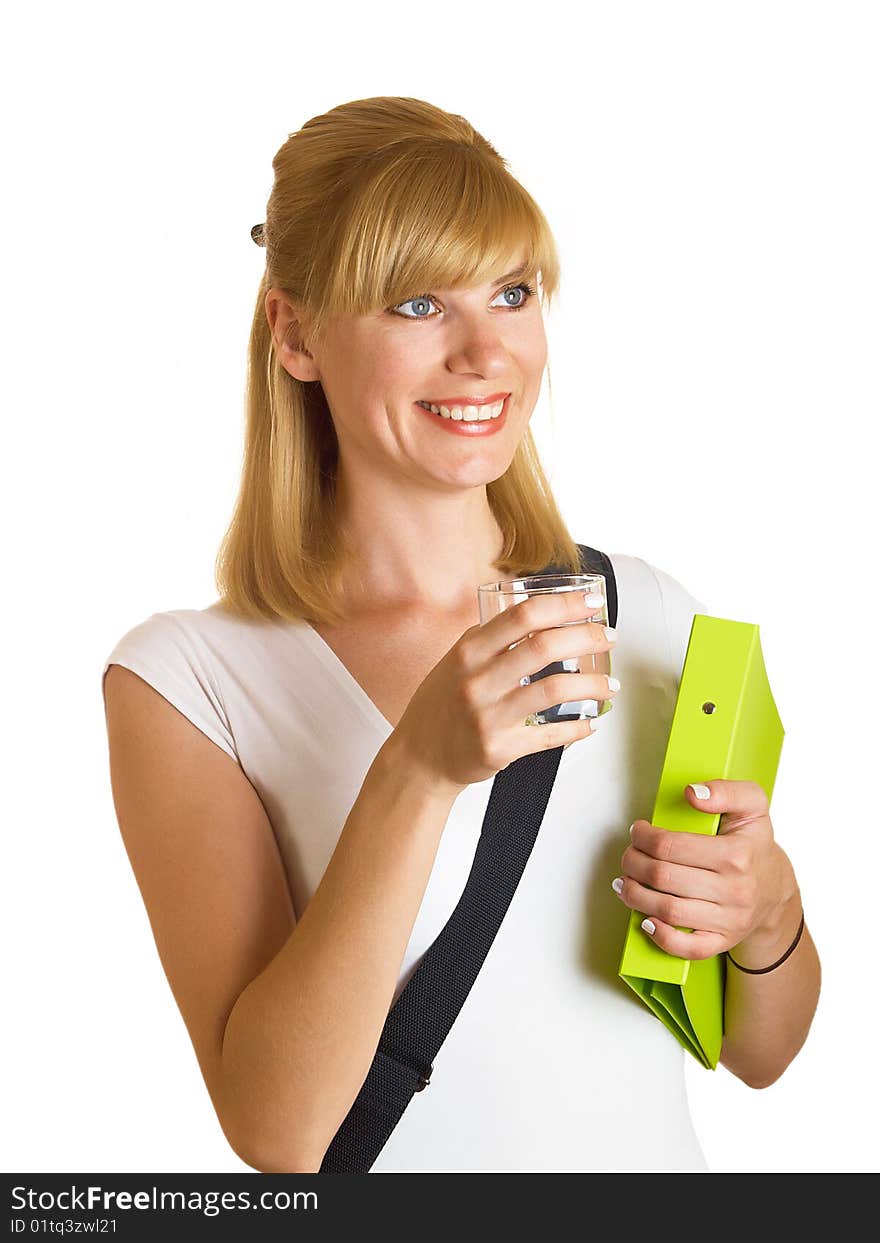 Portrait of a young attractive student on the white background. Portrait of a young attractive student on the white background