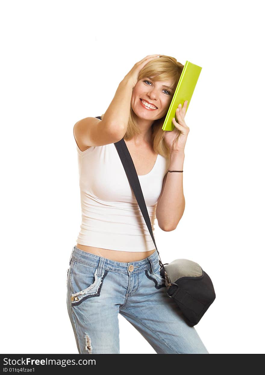 Portrait of a young attractive student on the white background. Portrait of a young attractive student on the white background