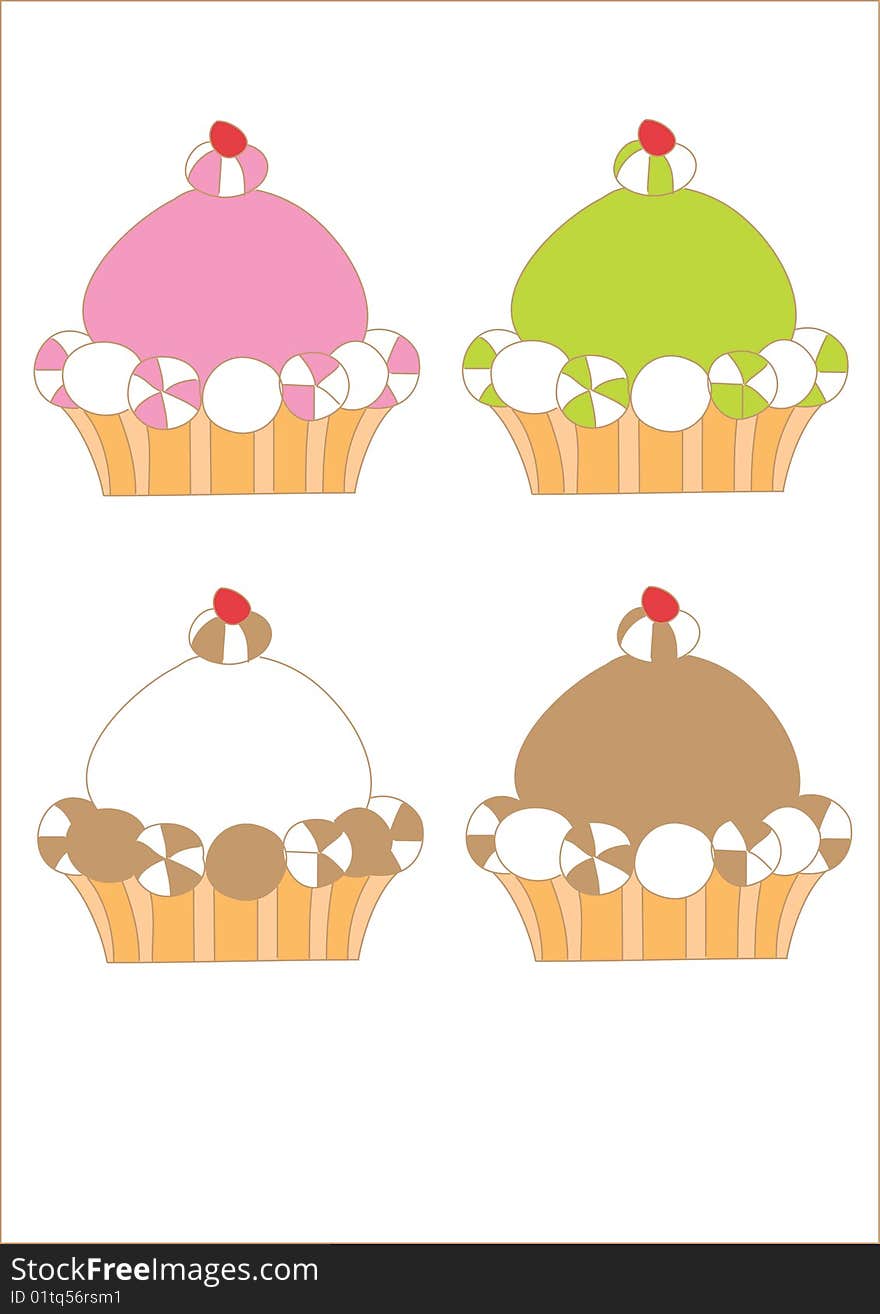 Illustration of colorful cakes isolated on white backgroung