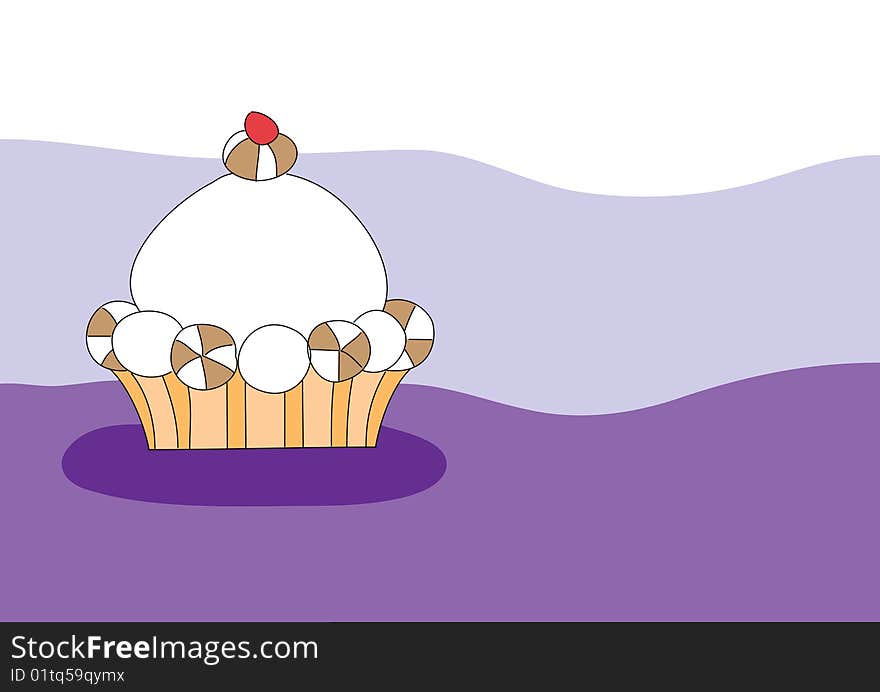 Illustration of cute cupcake on lilac background