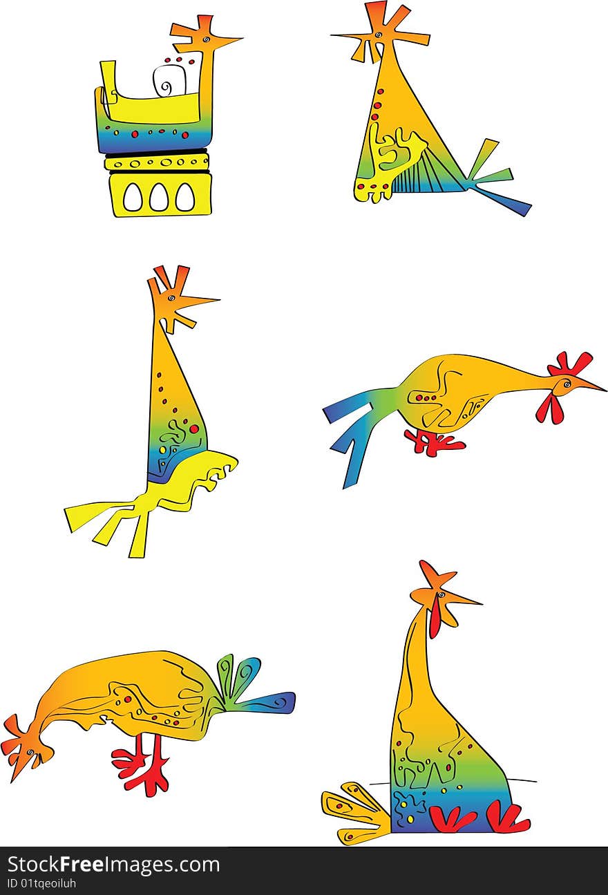 Drawing of a ridiculous hen in different posesю. Drawing of a ridiculous hen in different posesю