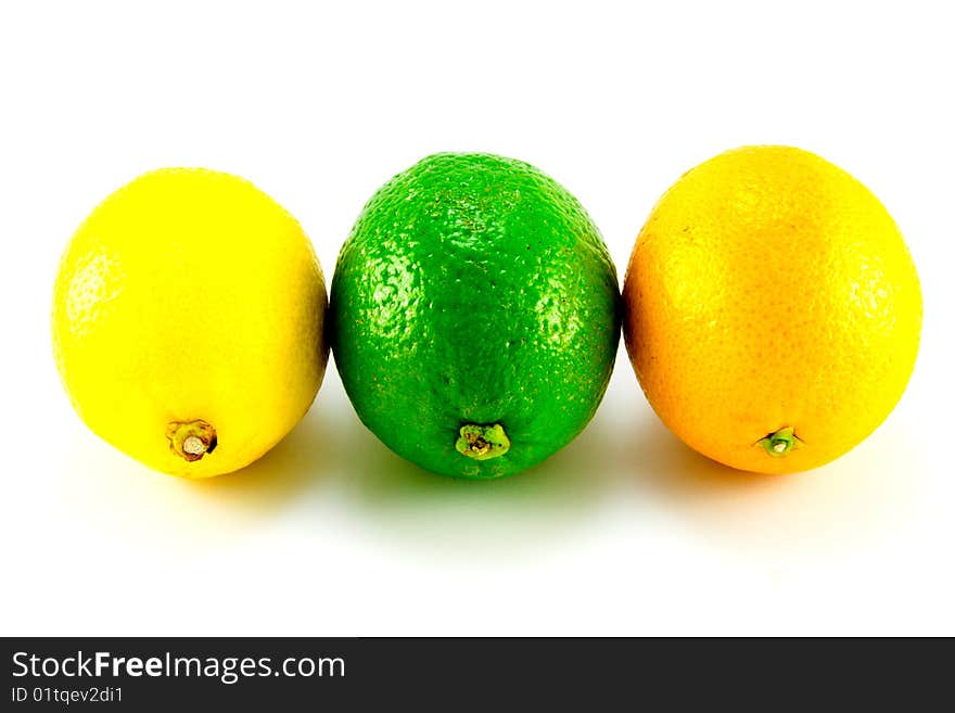 Lemon, Lime And Orange In A Line