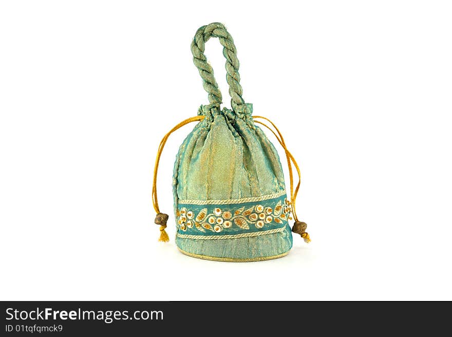 Silk pouch decorated with golden foils.