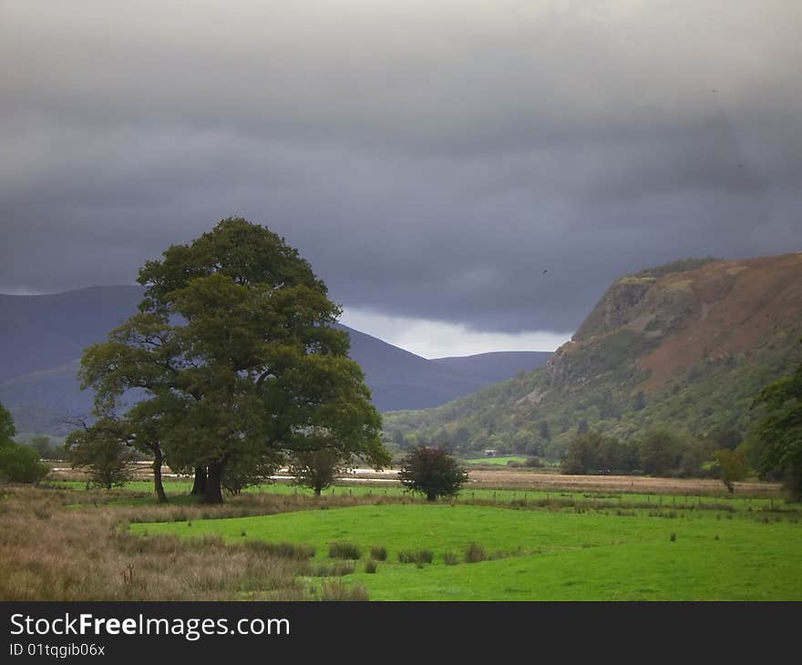 A view looking along the Borrowdale valley in the English Lake District. A view looking along the Borrowdale valley in the English Lake District