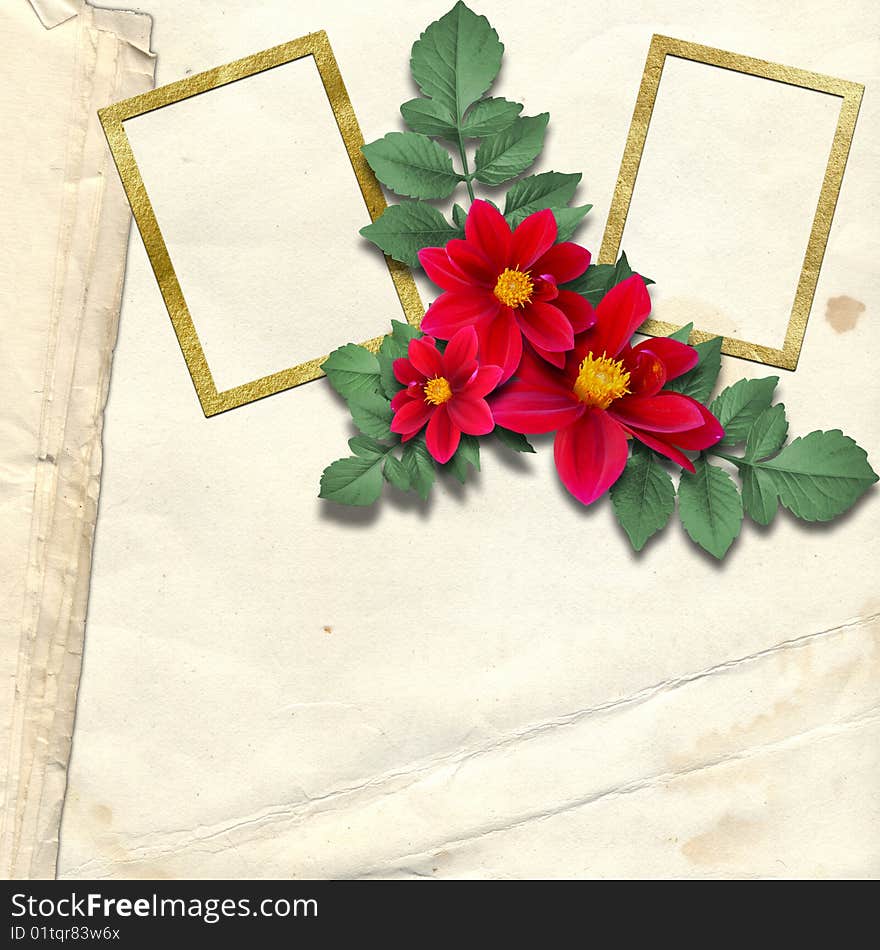 Paper background with two frame and floral beautiful bouquet. Paper background with two frame and floral beautiful bouquet