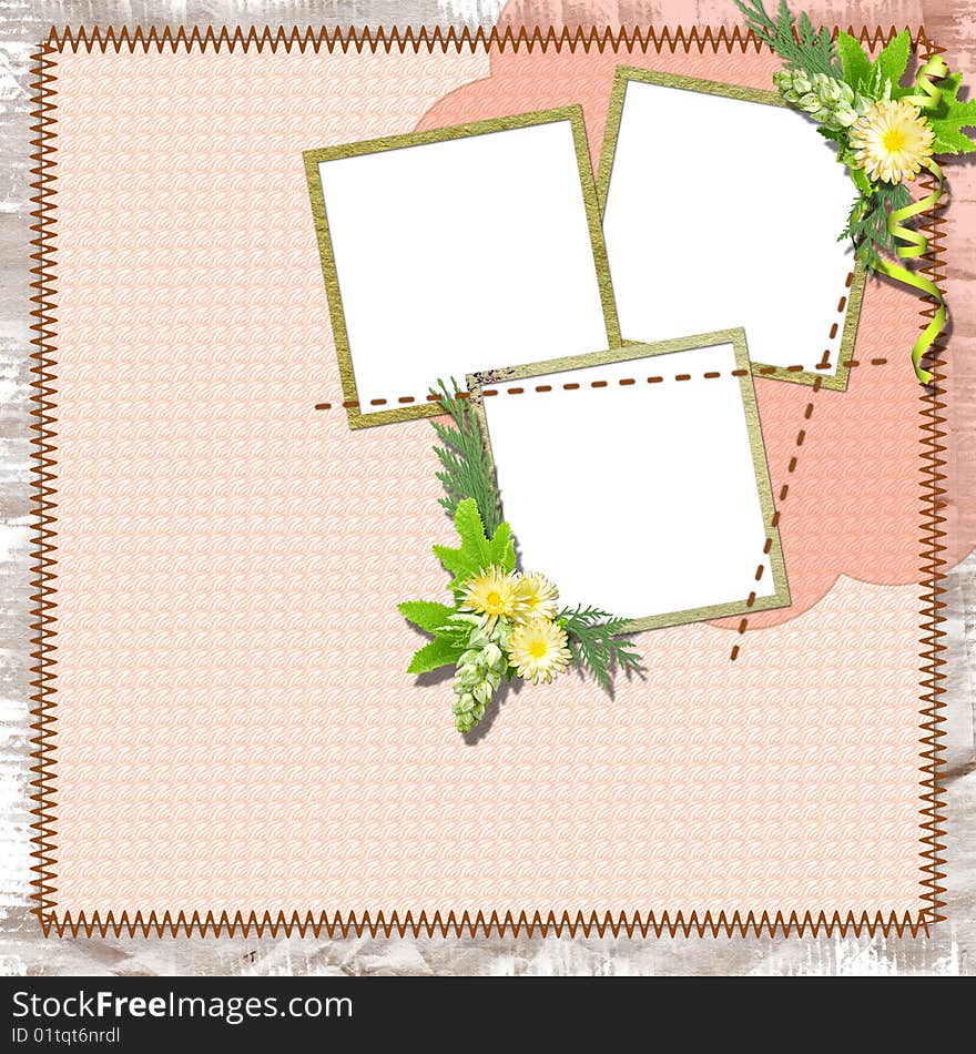 Vintage summer framework for photo on the textile  background.