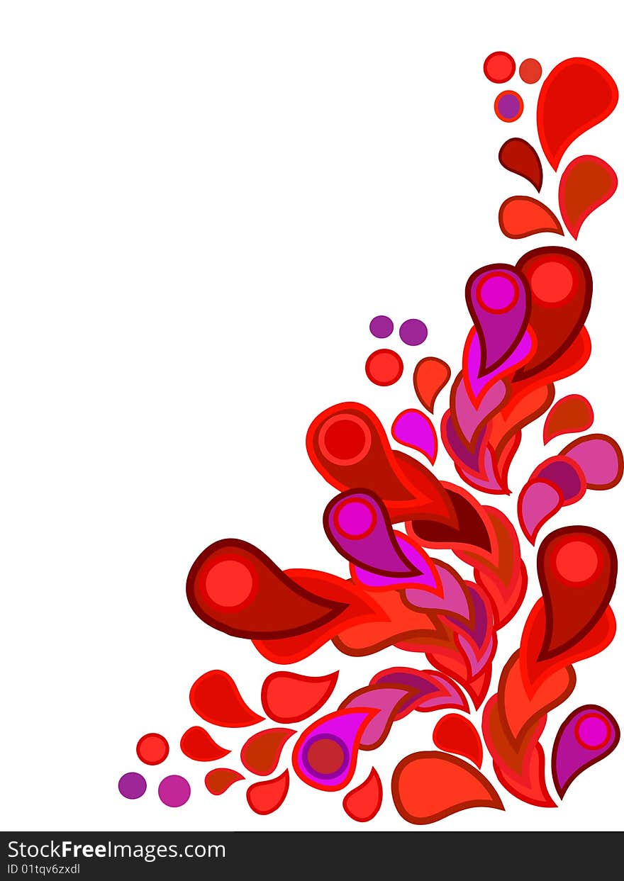 Abstract illustration from bright drops and dots in red colour