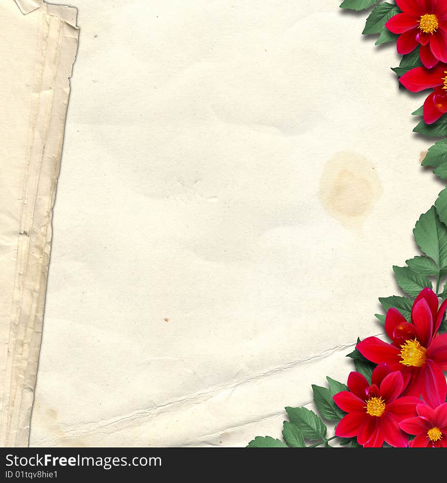 Paper grange background with floral beautiful bouquet