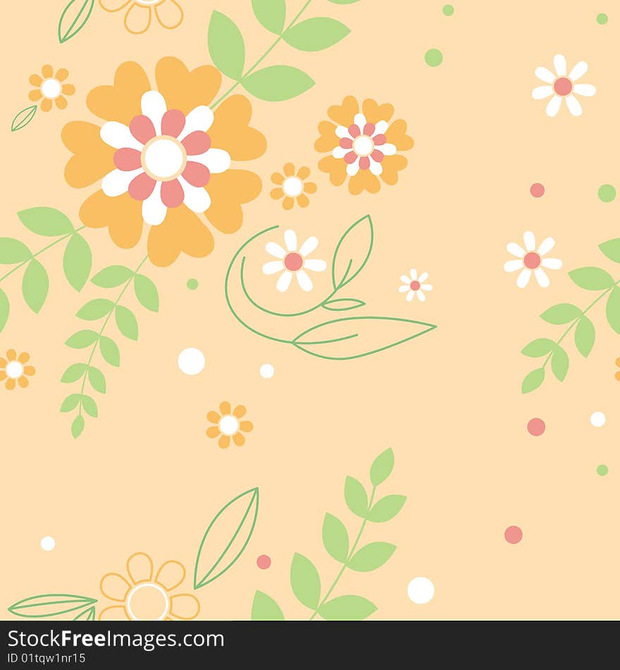 Floral seamless background with leaves and flowers