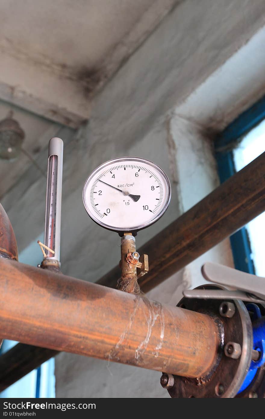 The manometer in a old coal stokehole. The manometer in a old coal stokehole