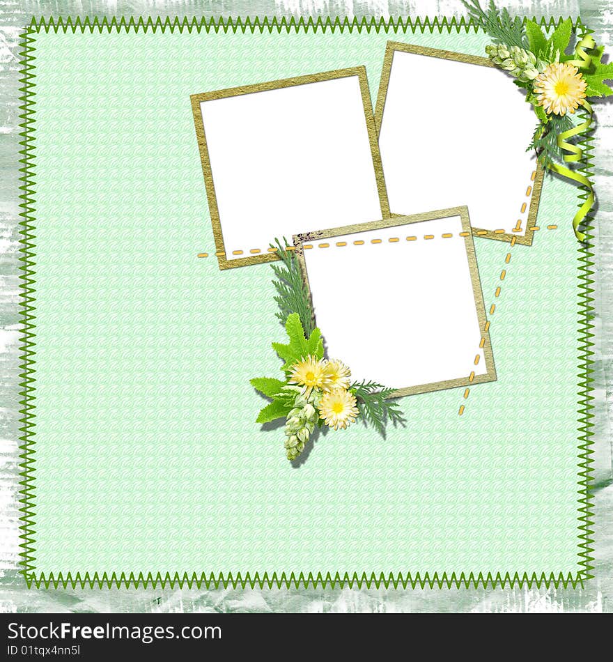 Vintage summer framework for photo on the textile  background.