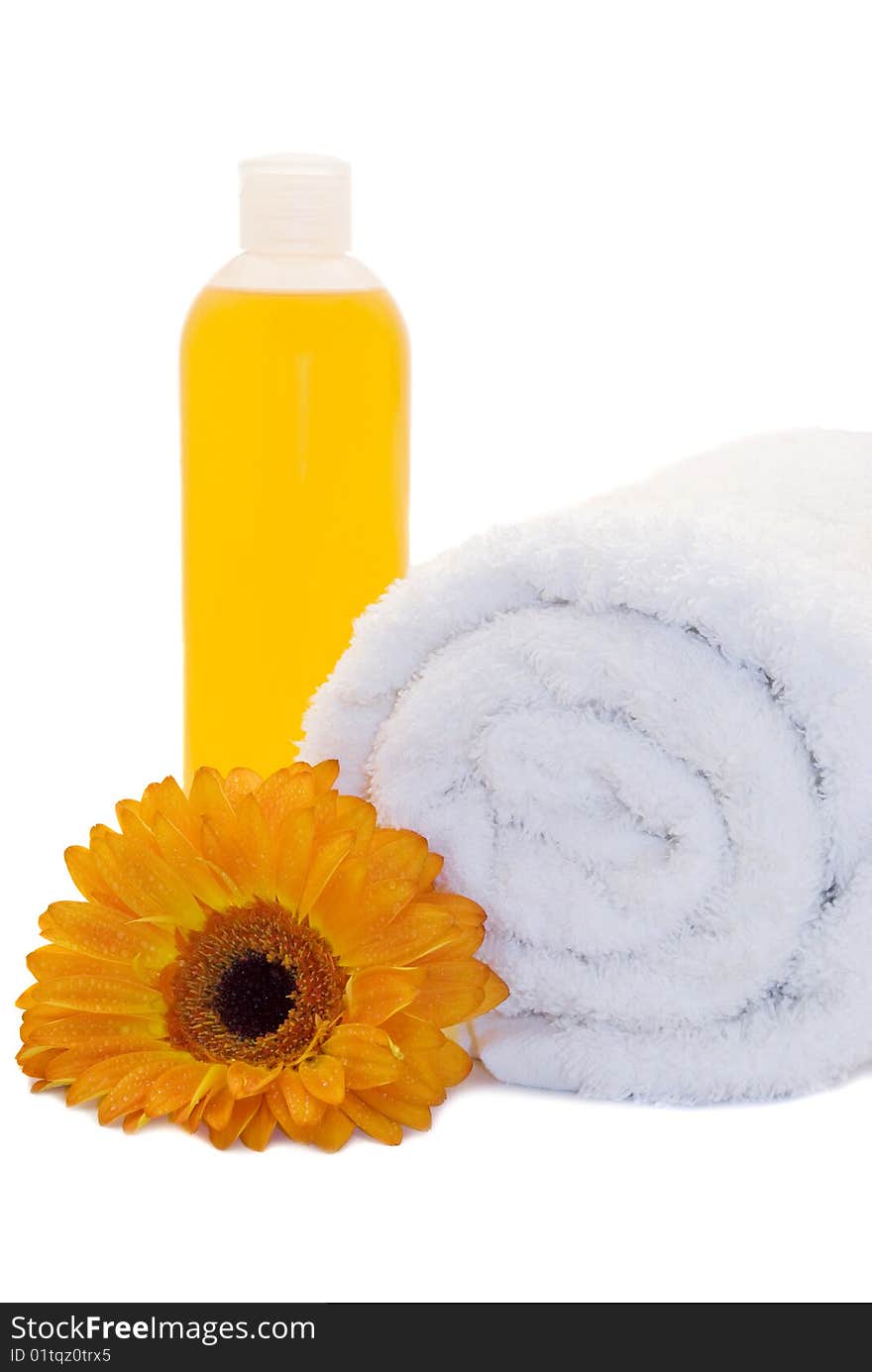 Bath items with gerbera flower