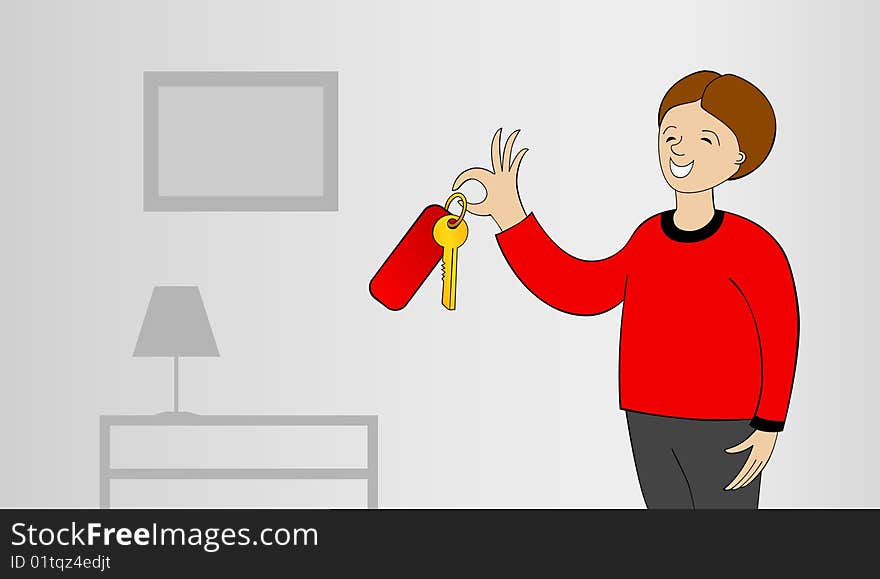 The happy buyer has control over a flat key or houses