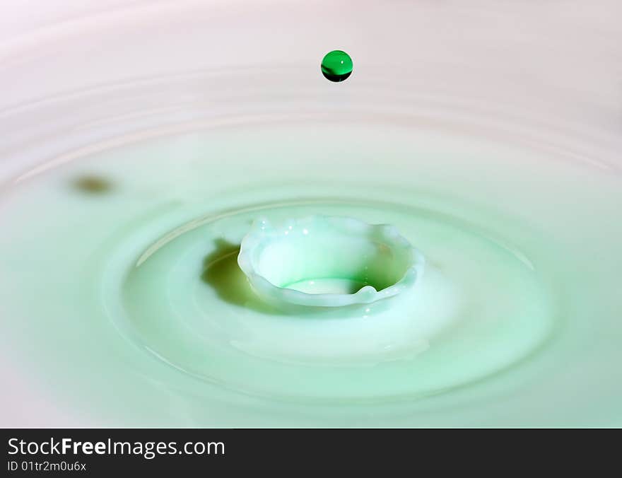 Green Drop of Water and Splash Below it.