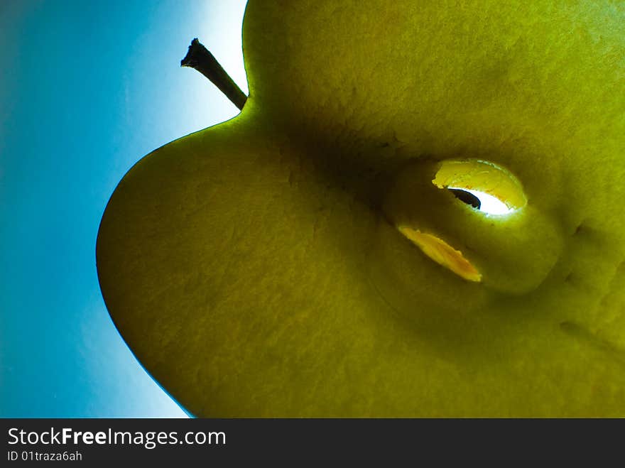 Slice of apple with backlight