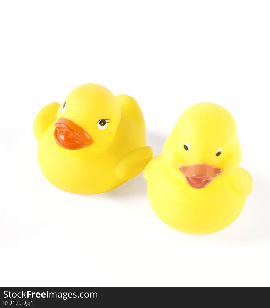 Two Yellow Plastic Toy Ducks