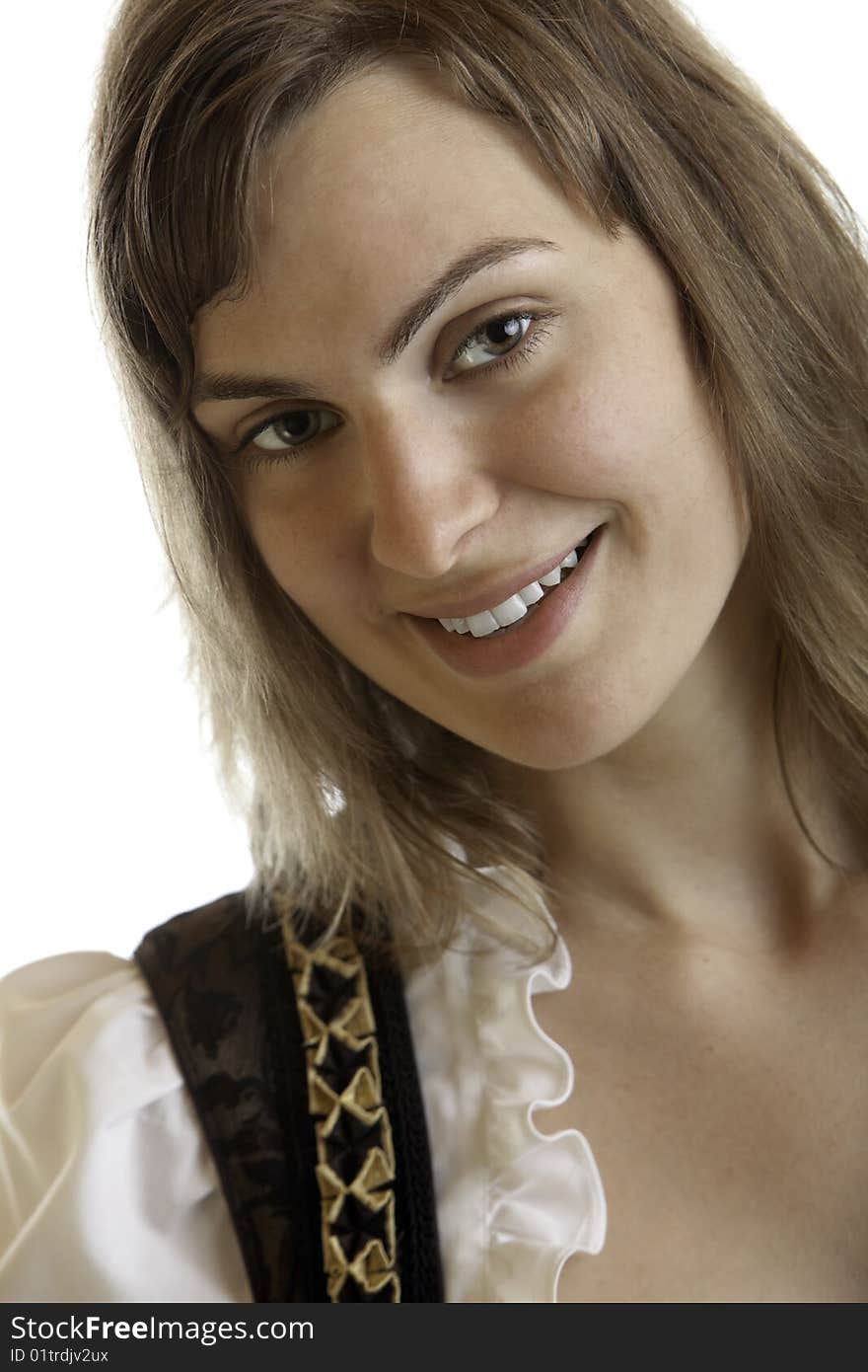 Portrait of Bavarian Girl in Oktoberfest Dirndl