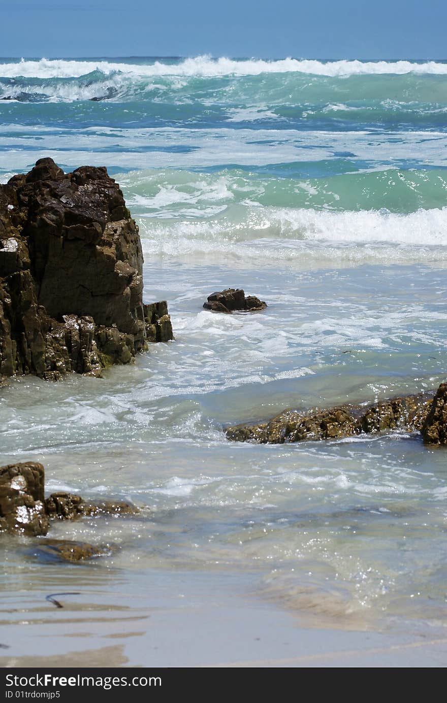 Rocks in the ocean at the South African coast. Rocks in the ocean at the South African coast