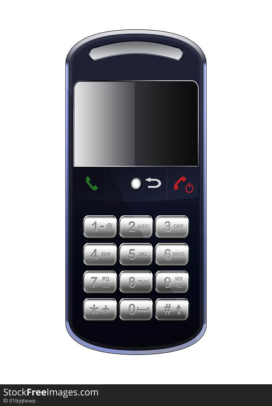 Computer generated illustration: realistic mobile phone. Isolated object on white background