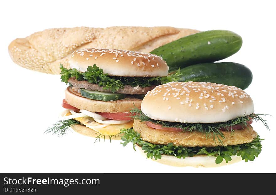 Cheeseburgers isolated on white background.