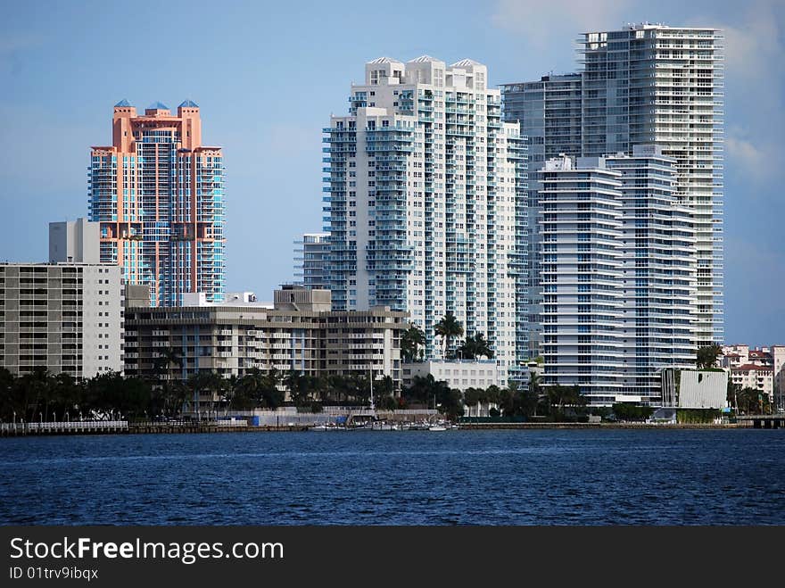 Condo towers on the west side of SoBe facing biscayne bay. Condo towers on the west side of SoBe facing biscayne bay