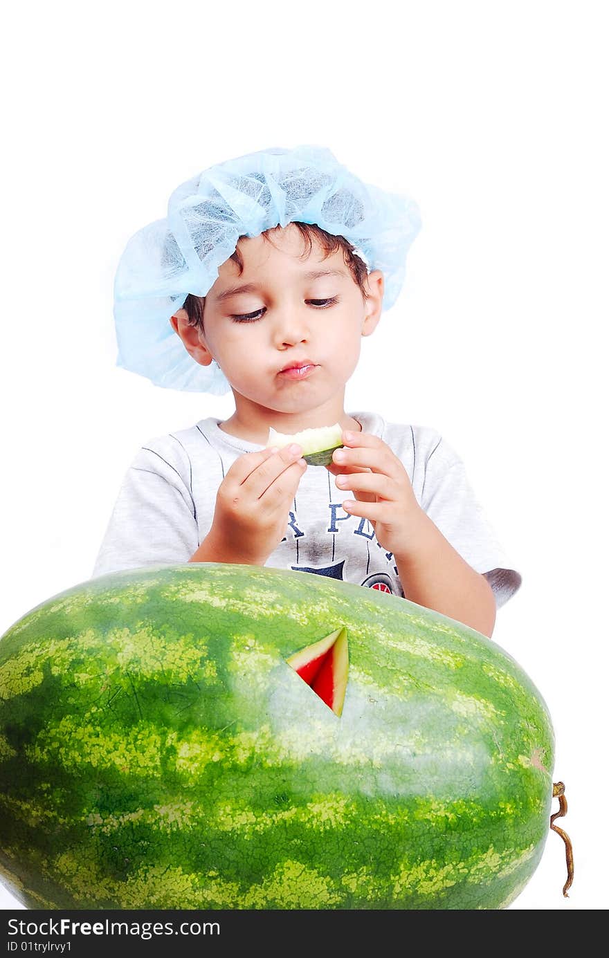 Cute kid eating water melon