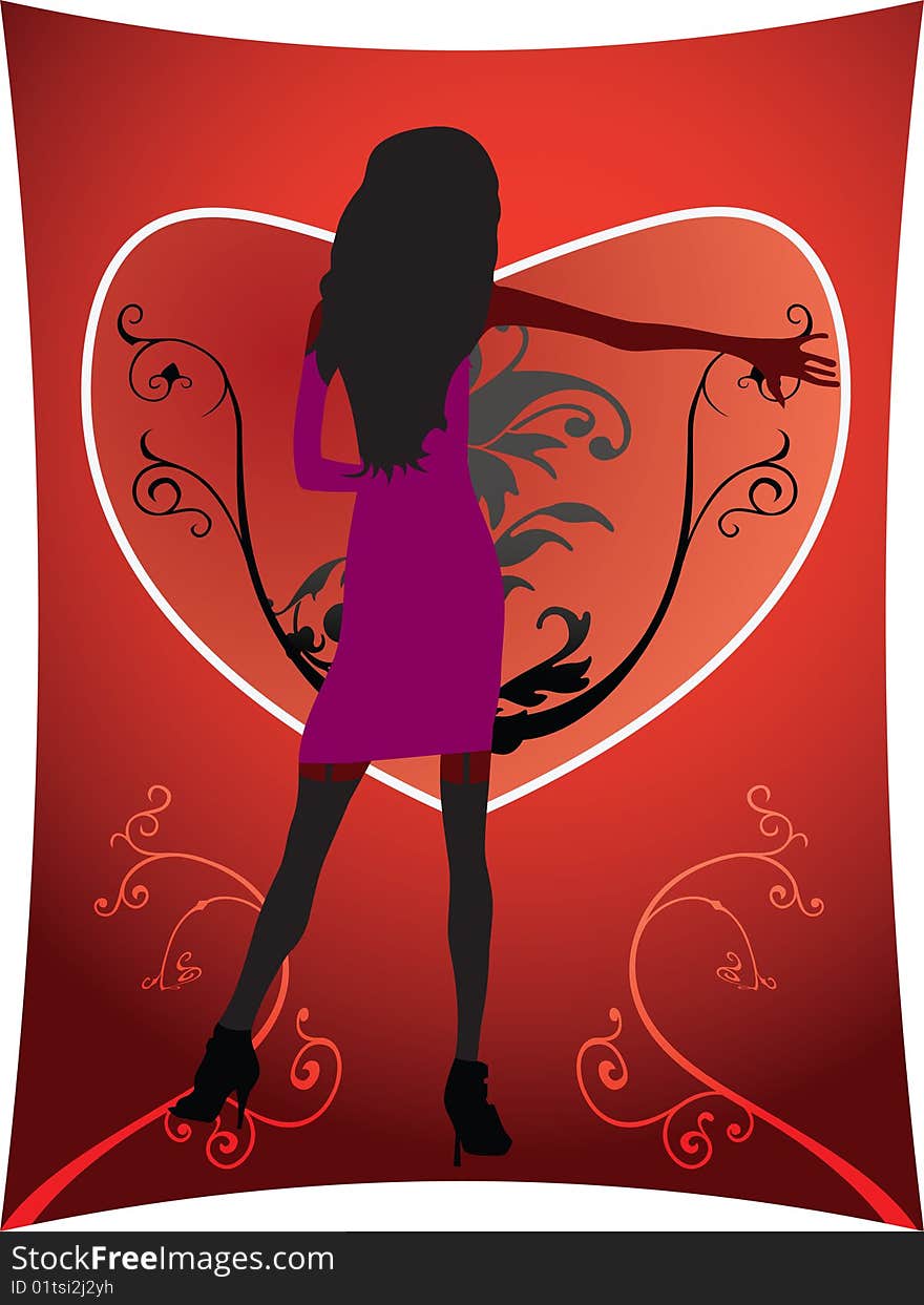 Valentine card - silhouette of sexy woman