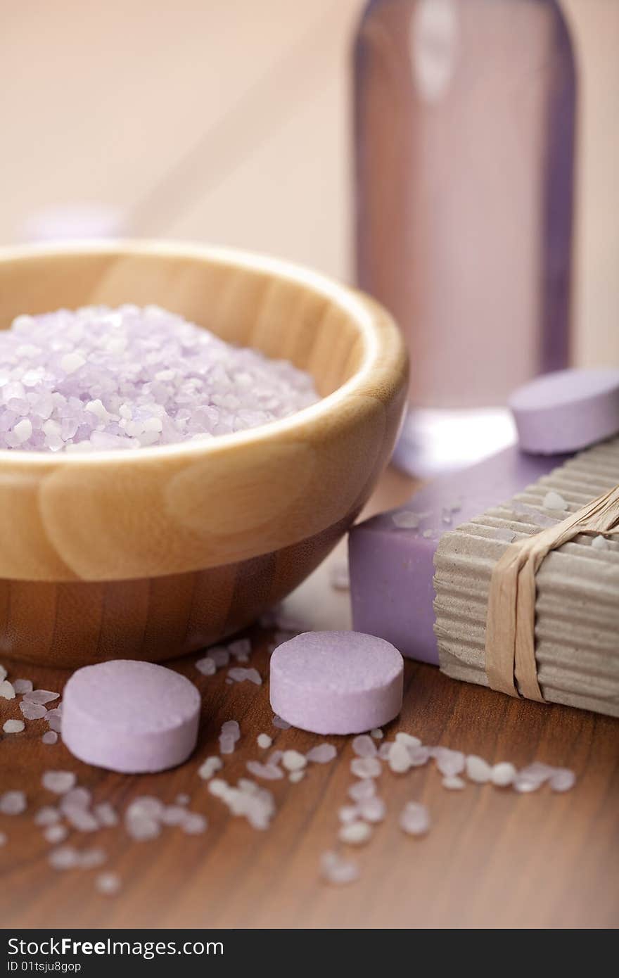 Herbal salt and soap. spa and body care background